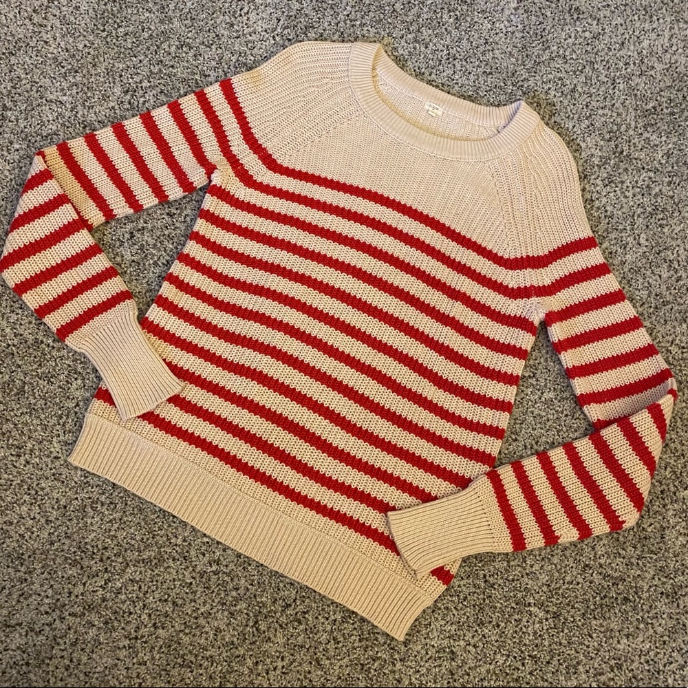J. Crew Red and Cream Sweater Women’s Large